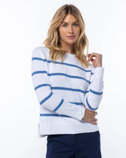 Everyday Cotton Crew - White & French Blue stripe