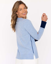Cashmere Contrast Crew: Stonewash/Navy