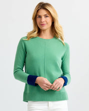 Cashmere Contrast Crew - Matcha-Navy