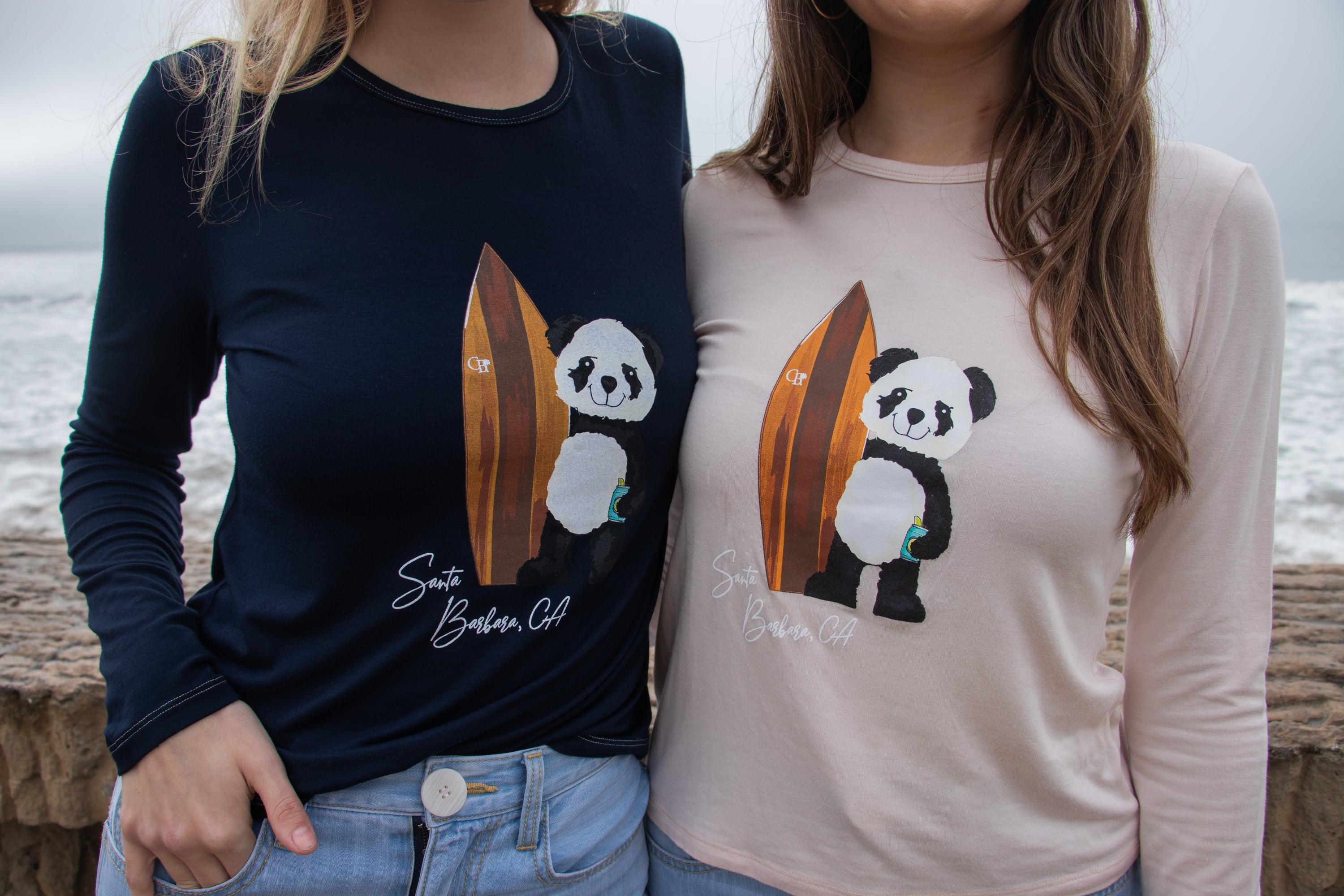 Softest Long Sleeve Tee - Surf Panda - Ocean Blue