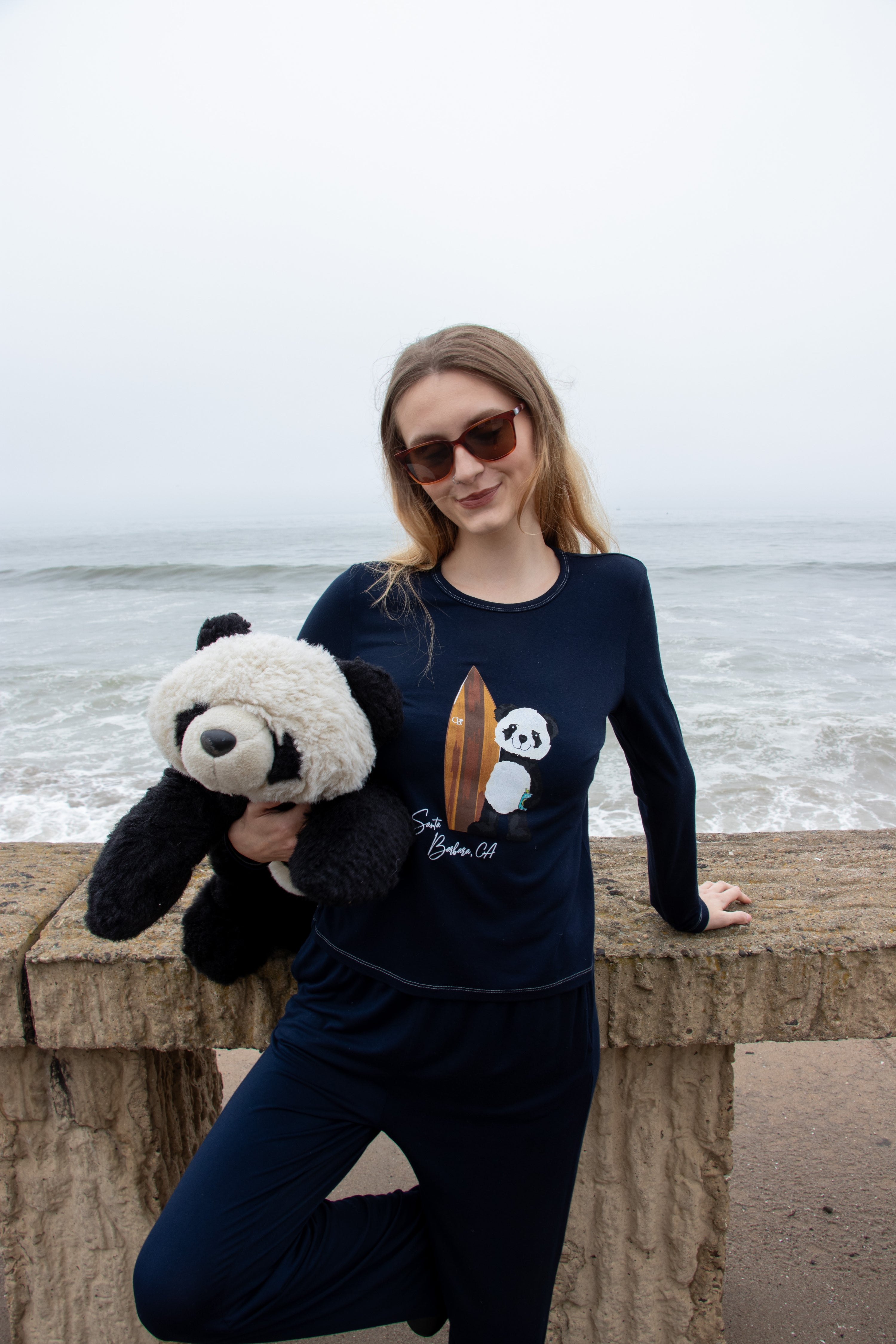 Softest Long Sleeve Tee - Surf Panda - Ocean Blue