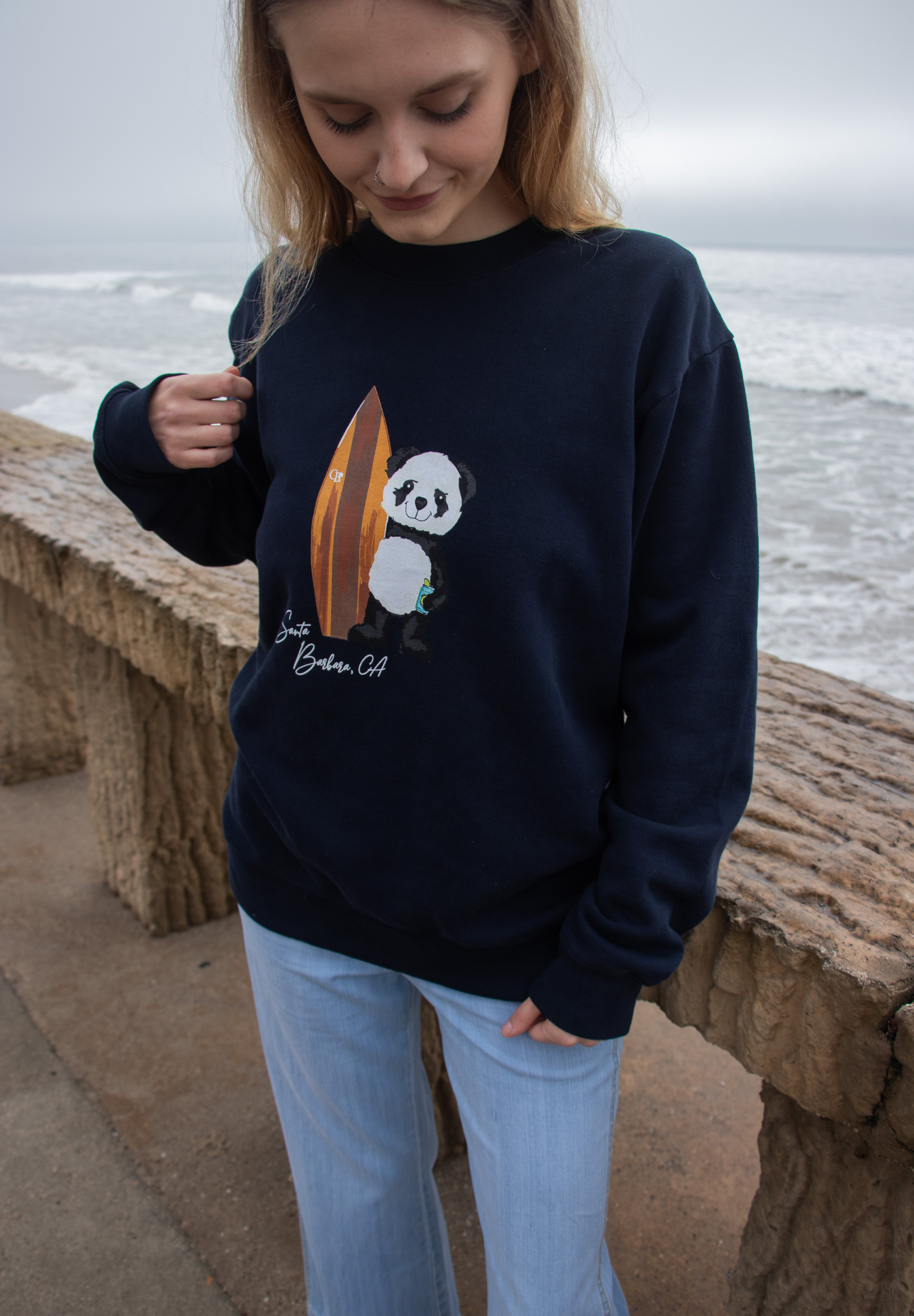 Crewneck- Surf Panda - Ocean Blue