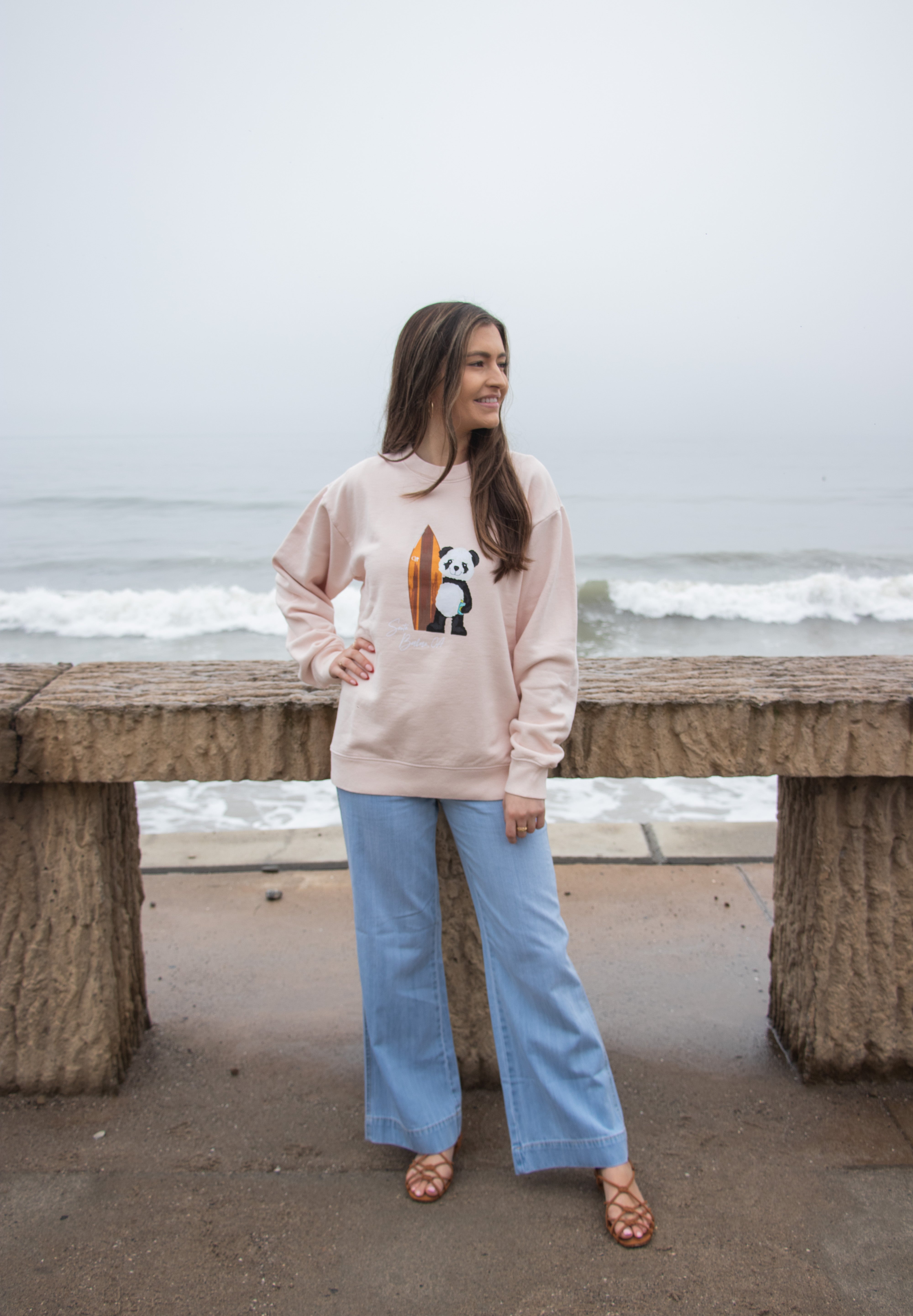 Crewneck- Surf Panda- Pink Rose