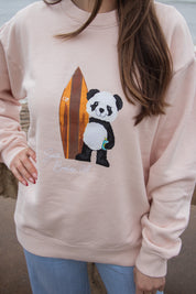 Crewneck- Surf Panda- Pink Rose