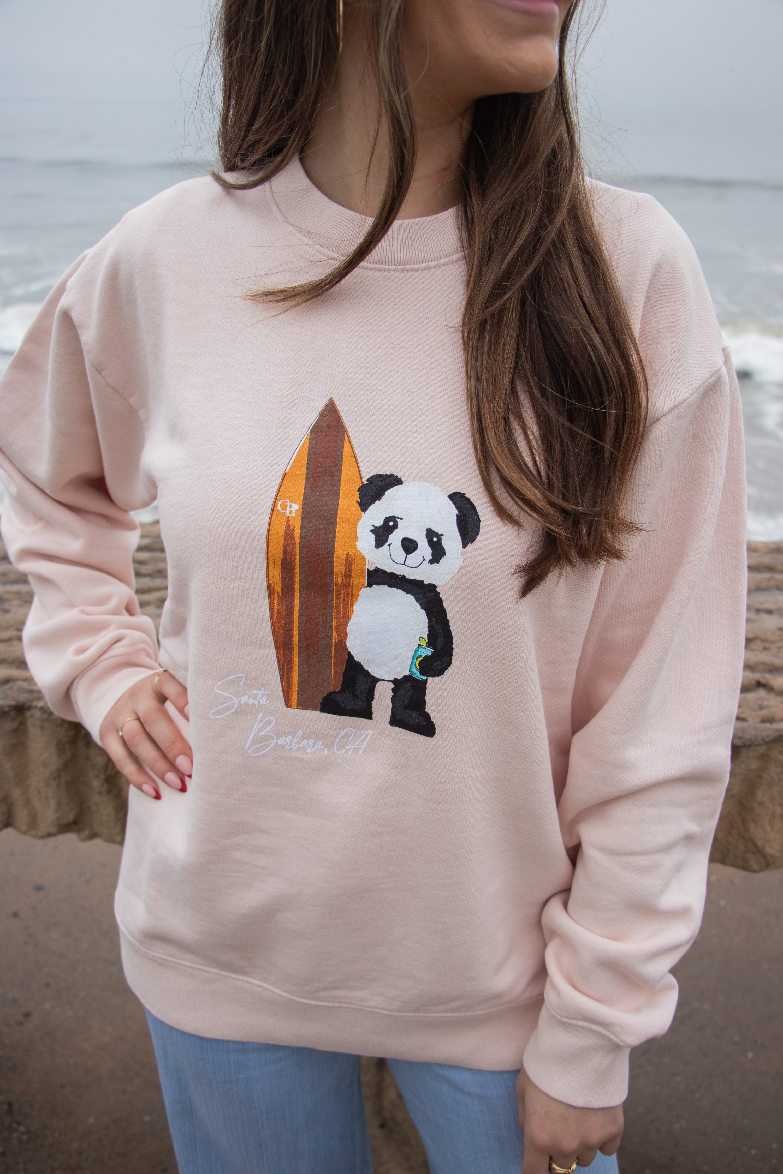 Crewneck- Surf Panda- Pink Rose