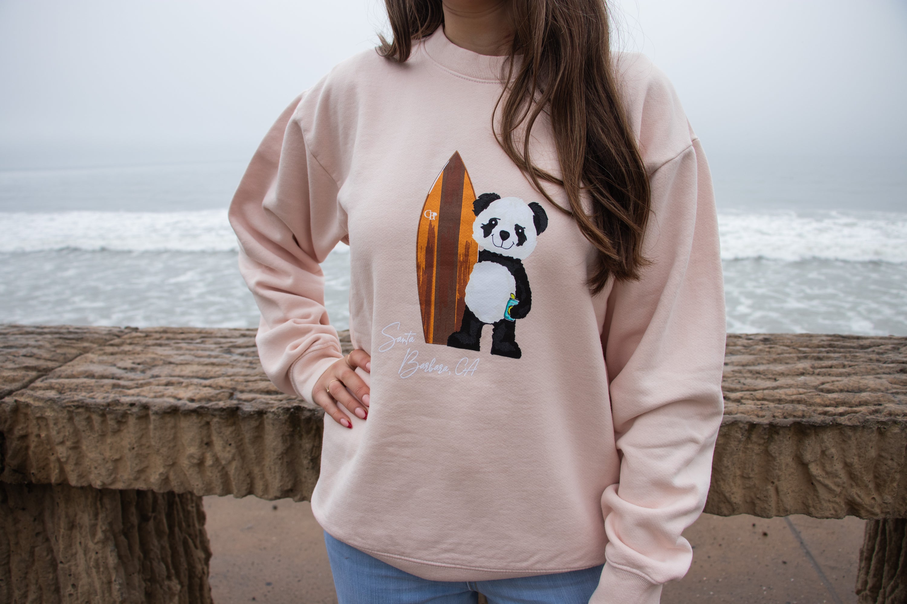 Crewneck- Surf Panda- Pink Rose