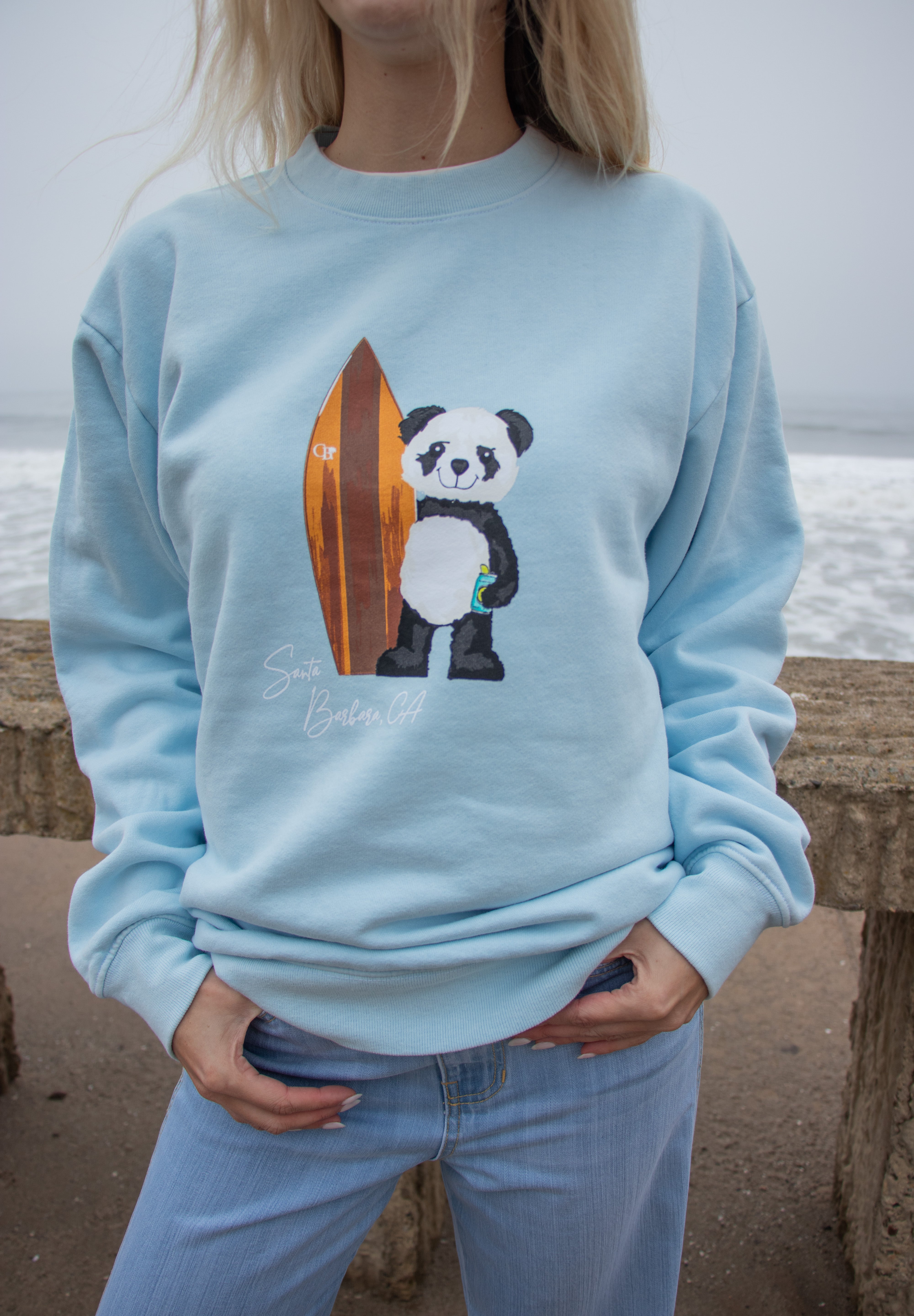 Crewneck - Surf Panda- Sky Blue