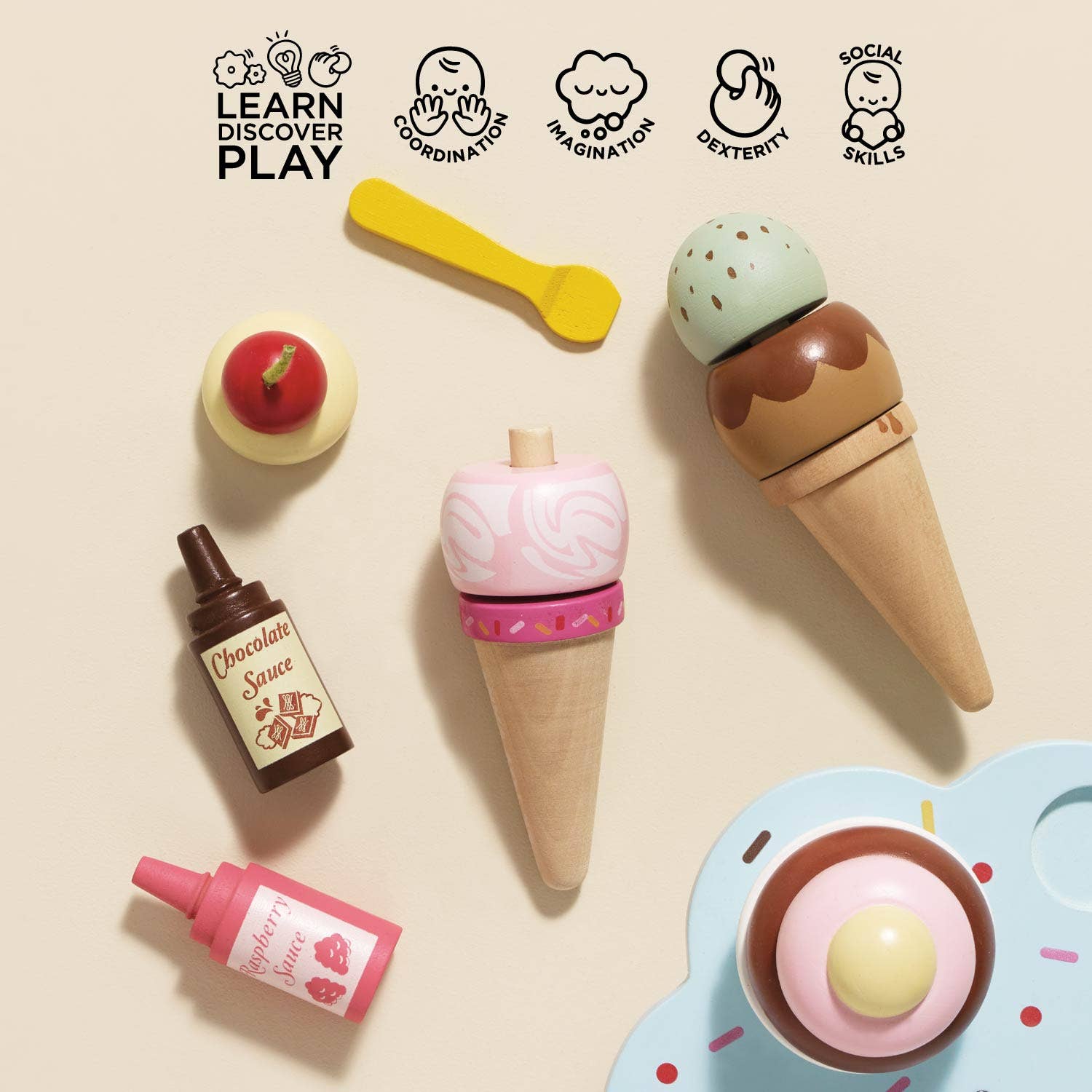 Wooden Ice Cream Stand & Toppings