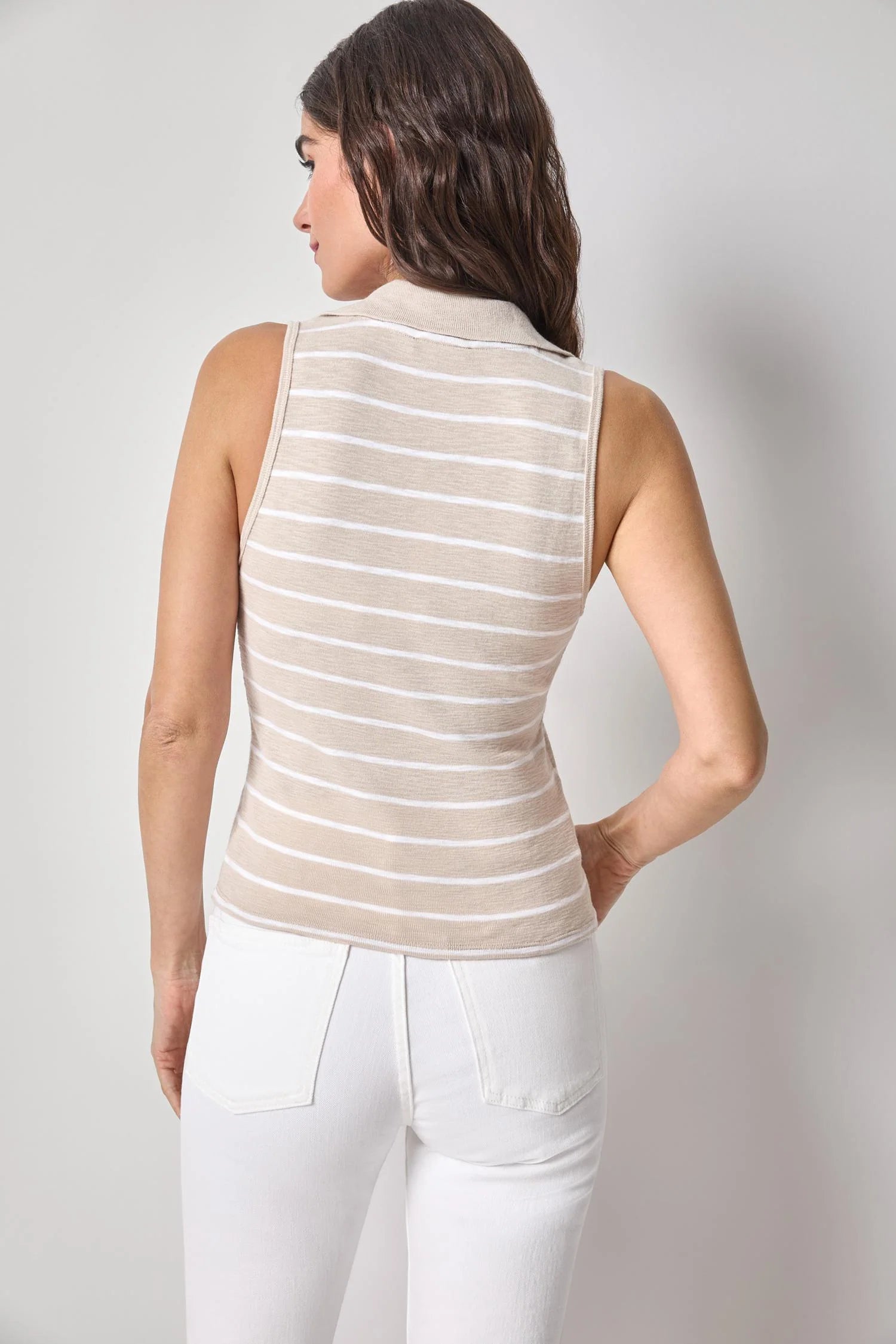Striped Sleeveless Collared Top - Bamboo Stripe