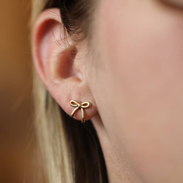 Dainty Bow Stud Earrings in Gold