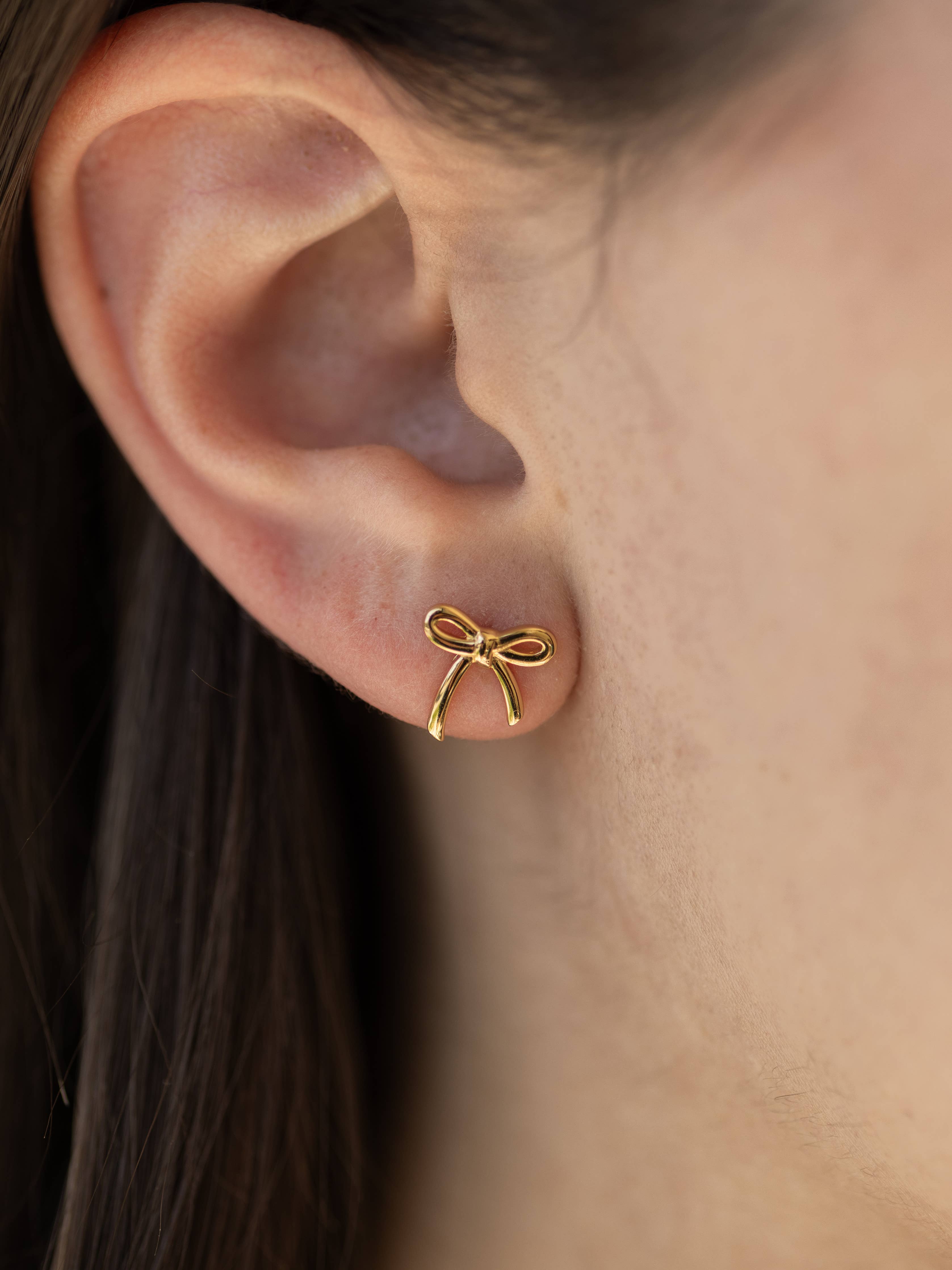 Dainty Bow Stud Earrings in Gold