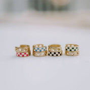 Black & White Checkered Hoops: Gold