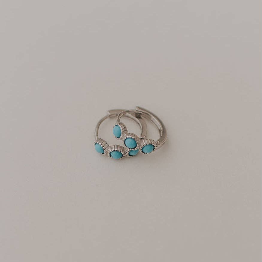 Lainey Turquoise Hoops: Silver