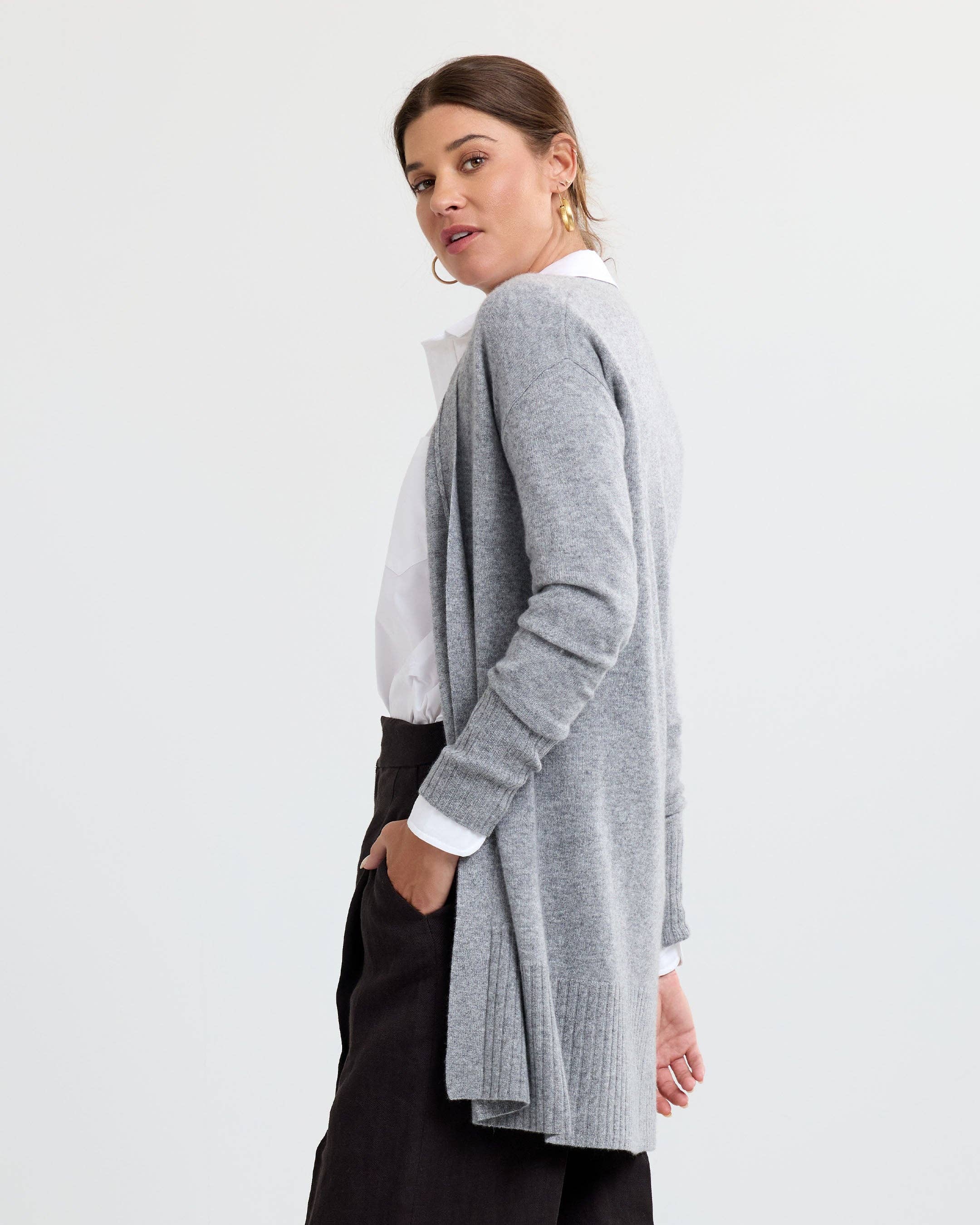 Long Cashmere Cardigan- Stone