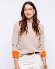 Cashmere Contrast Crew: Sand - Orange