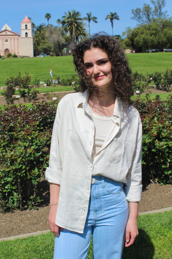 Linen Button Up Top - Sand