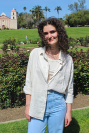 Linen Button Up Top - Sand
