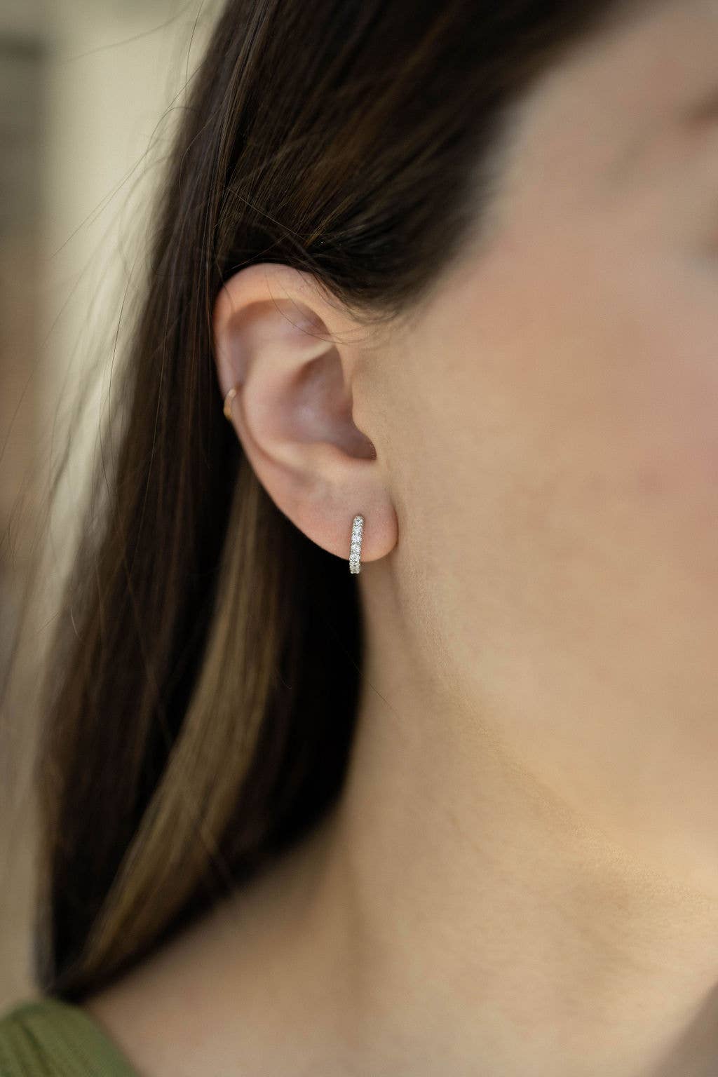 CZ Diamond Huggie Hoops Earrings in Silver