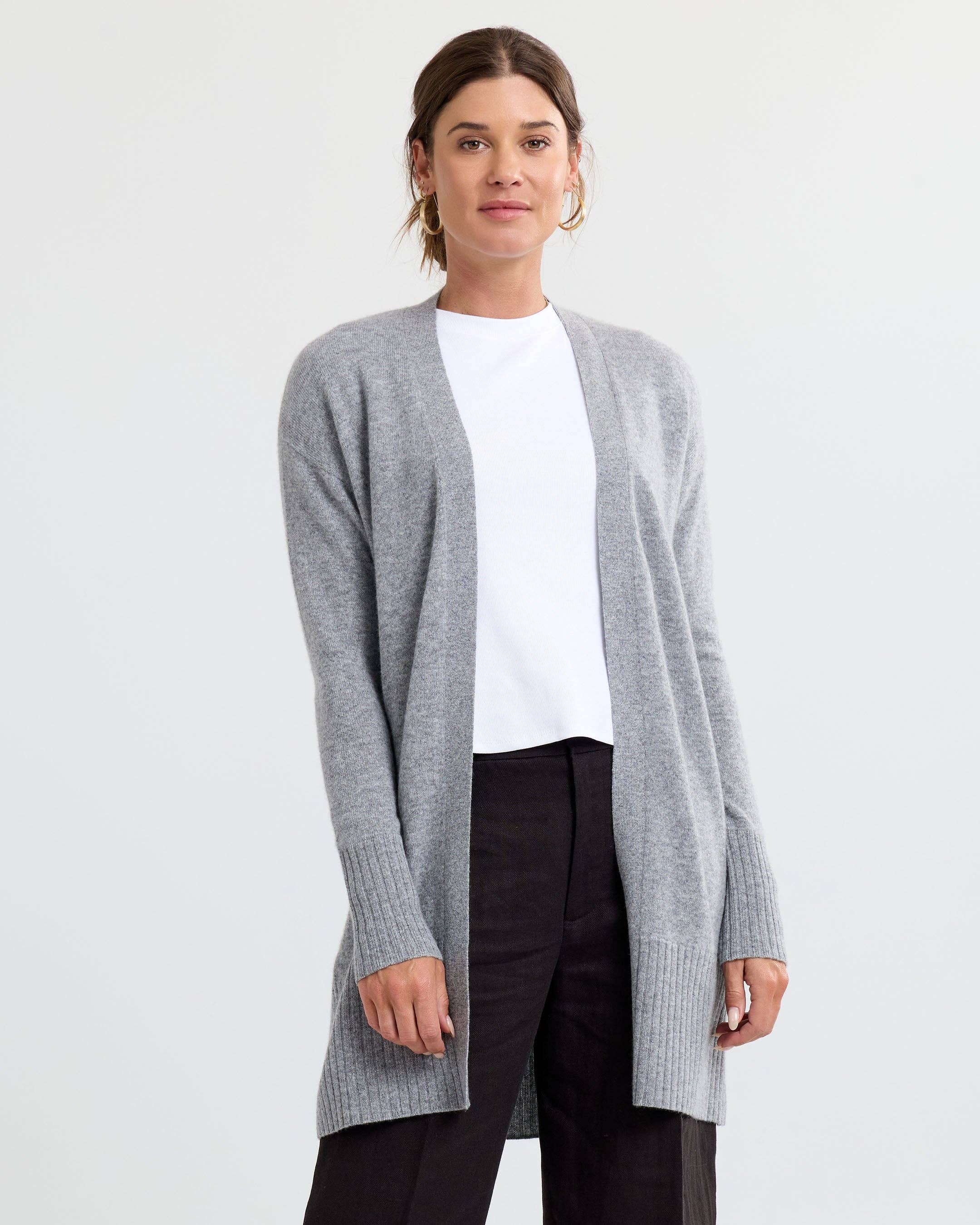 Long Cashmere Cardigan- Stone
