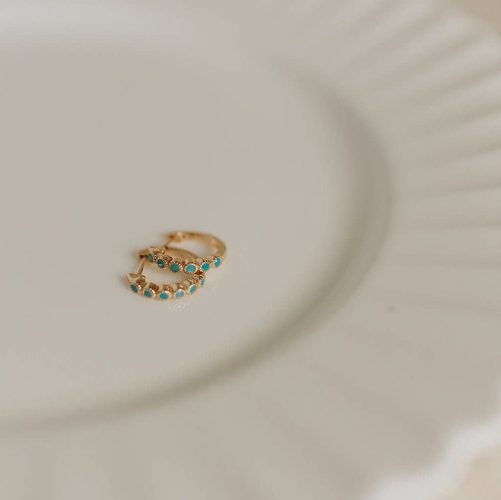 Gaby Turquoise Hoops: Gold