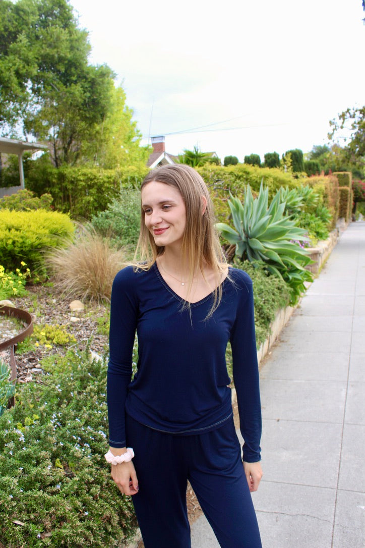 Softest V-neck Long Sleeve Tee - Ocean Blue