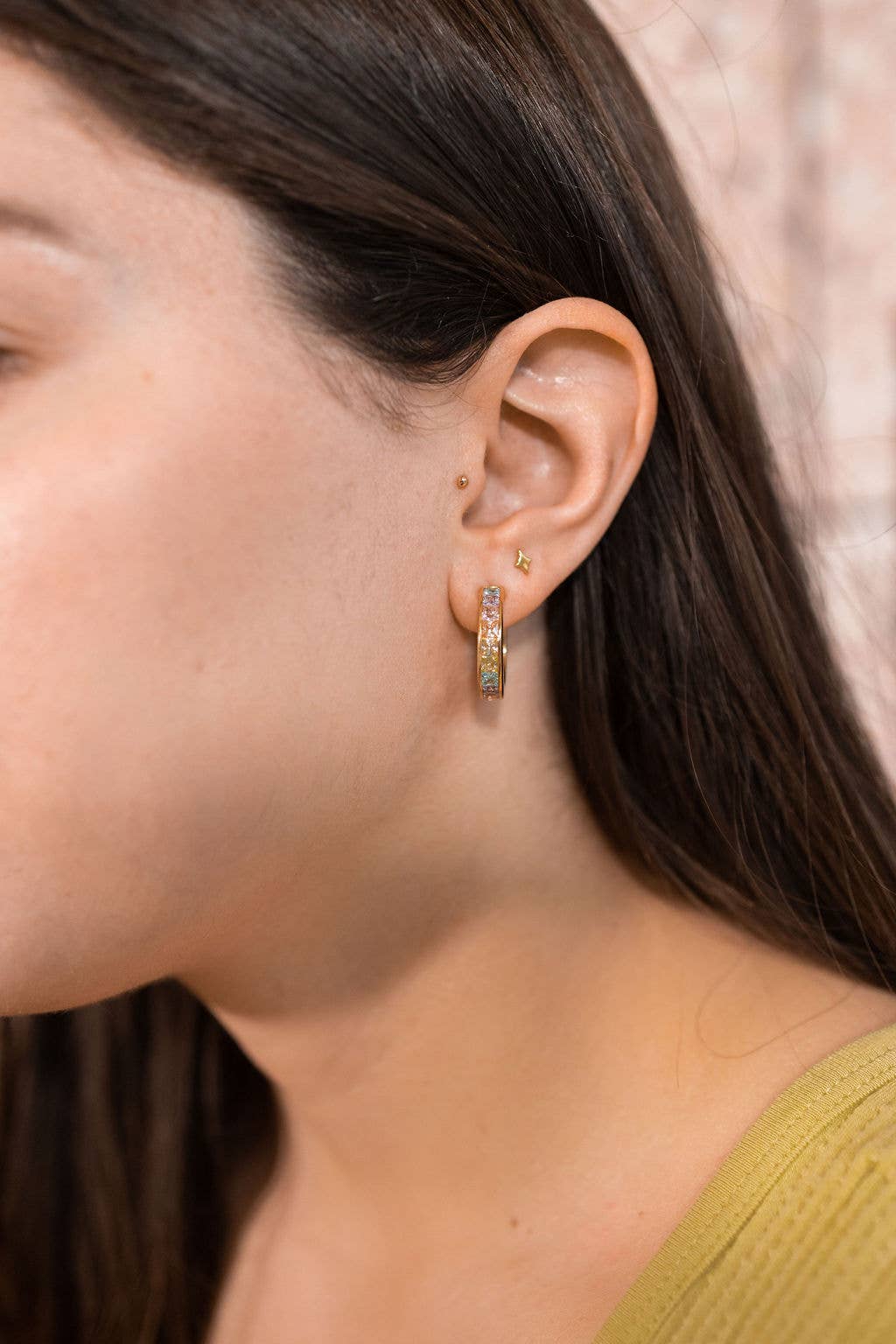 Pastel Ombre Hoop Earrings in Gold