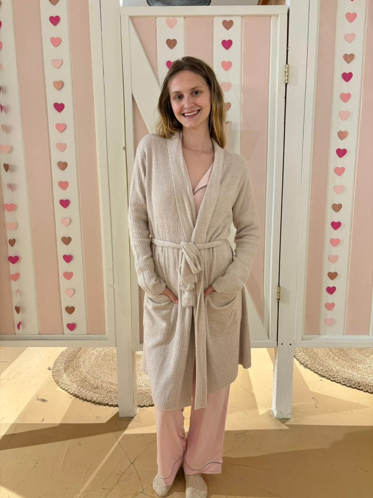 CCL Ribbed Robe - Faded Rose/Pearl