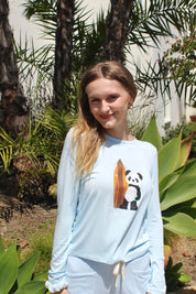 Softest Long Sleeve Tee - Surf Panda - Sky Blue