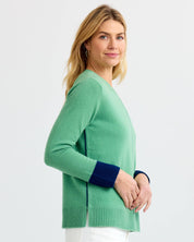 Cashmere Contrast Crew - Matcha-Navy