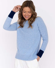 Cashmere Contrast Crew: Stonewash/Navy