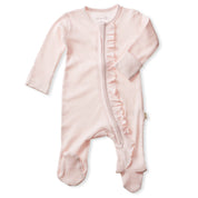 Baby Ruffle Footie 2-Way Zipper – Organic Cotton Waffle Knit: 3-6M