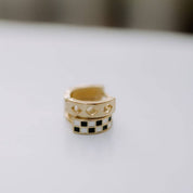 Black & White Checkered Hoops: Gold