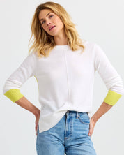Cashmere Contrast Crew - Ivory-Citron