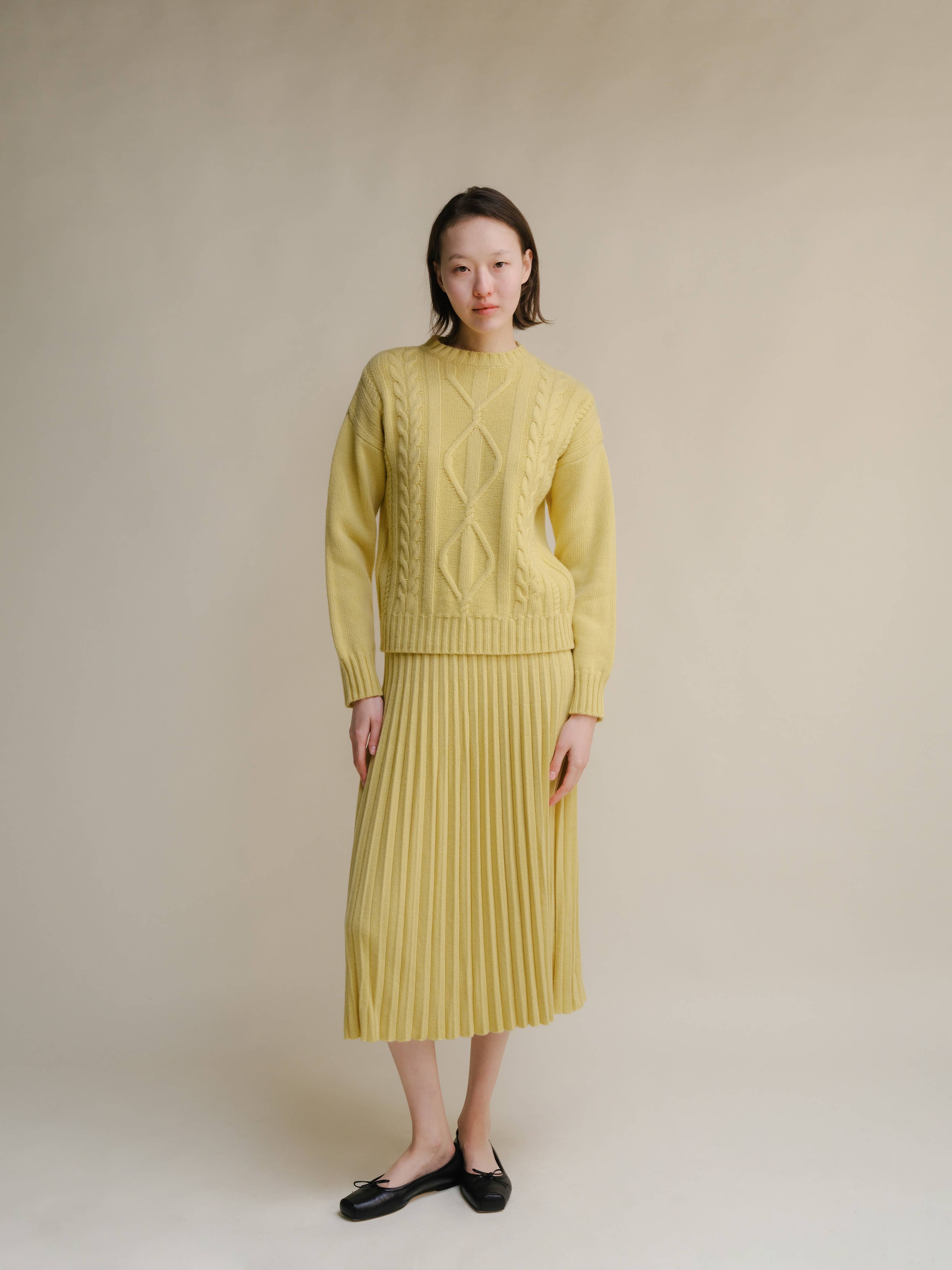 Cashmere Mix Plissè Skirt / Honey