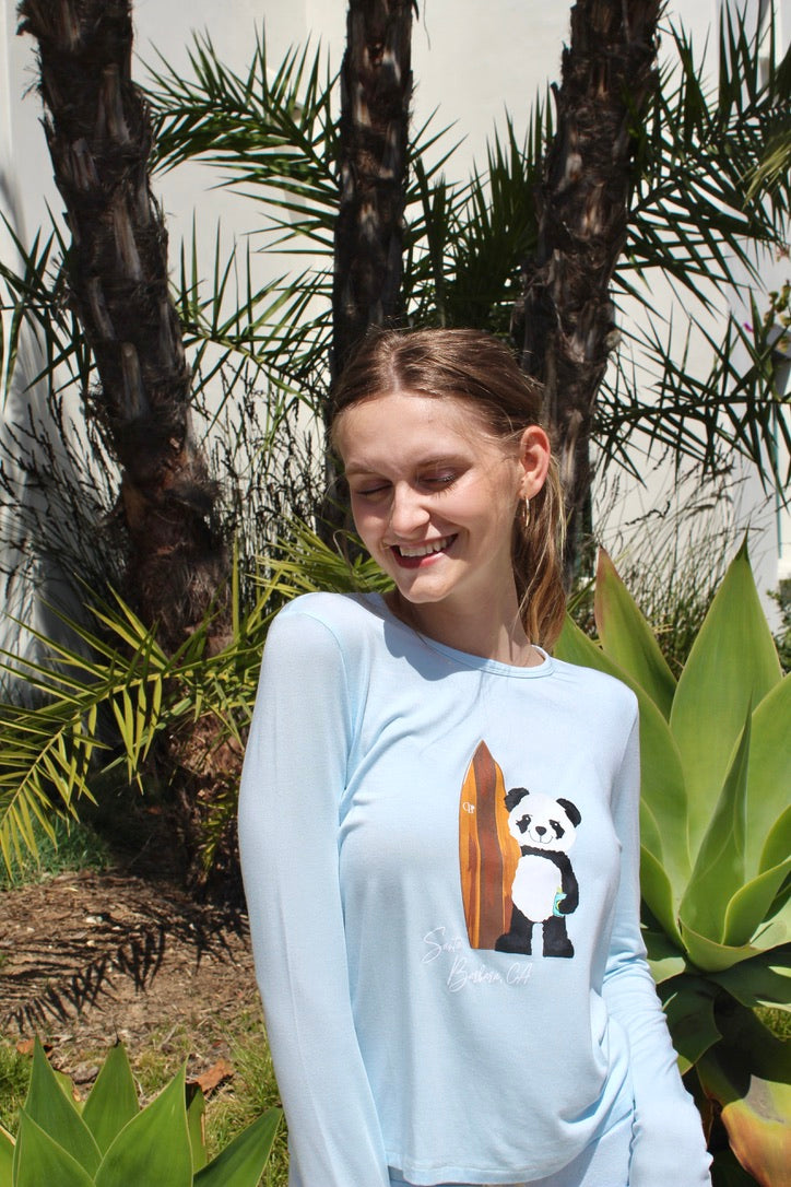 Softest Long Sleeve Tee - Surf Panda - Sky Blue