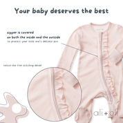 Baby Ruffle Footie 2-Way Zipper – Organic Cotton Waffle Knit: 3-6M