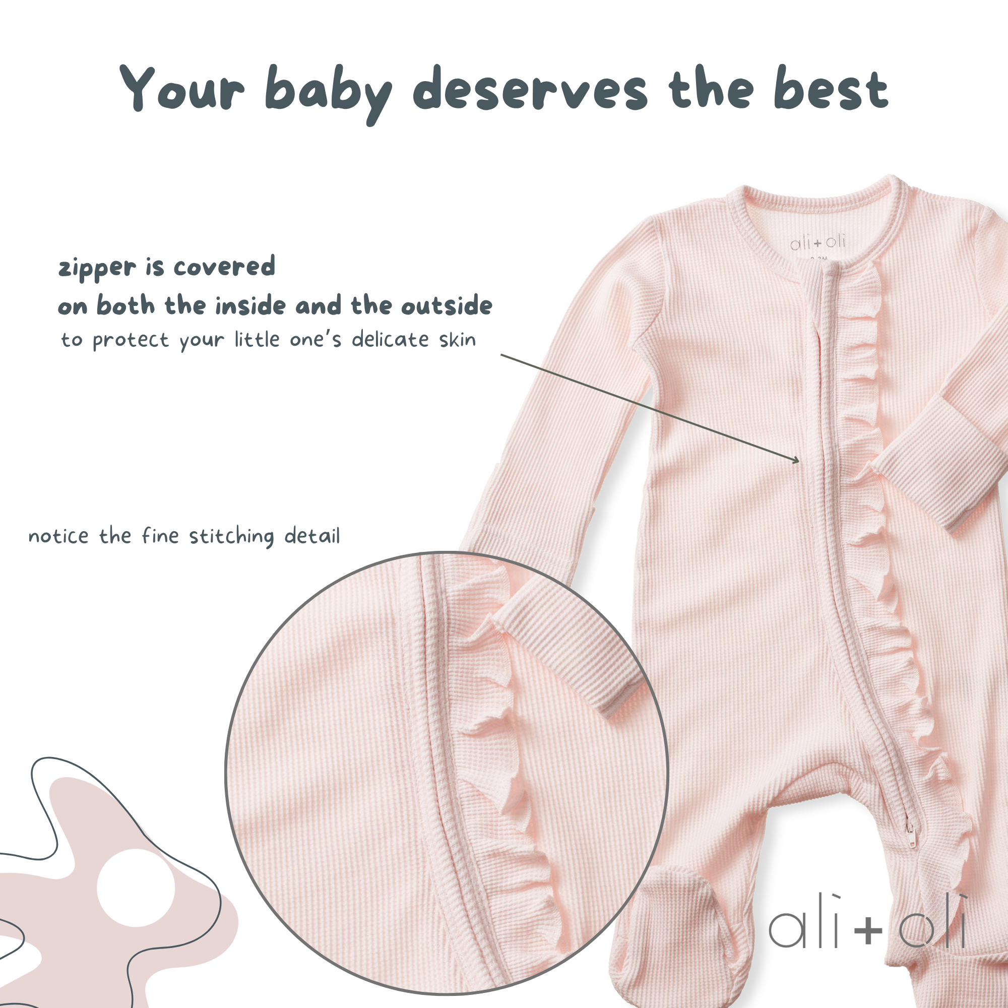 Baby Ruffle Footie 2-Way Zipper – Organic Cotton Waffle Knit: 3-6M