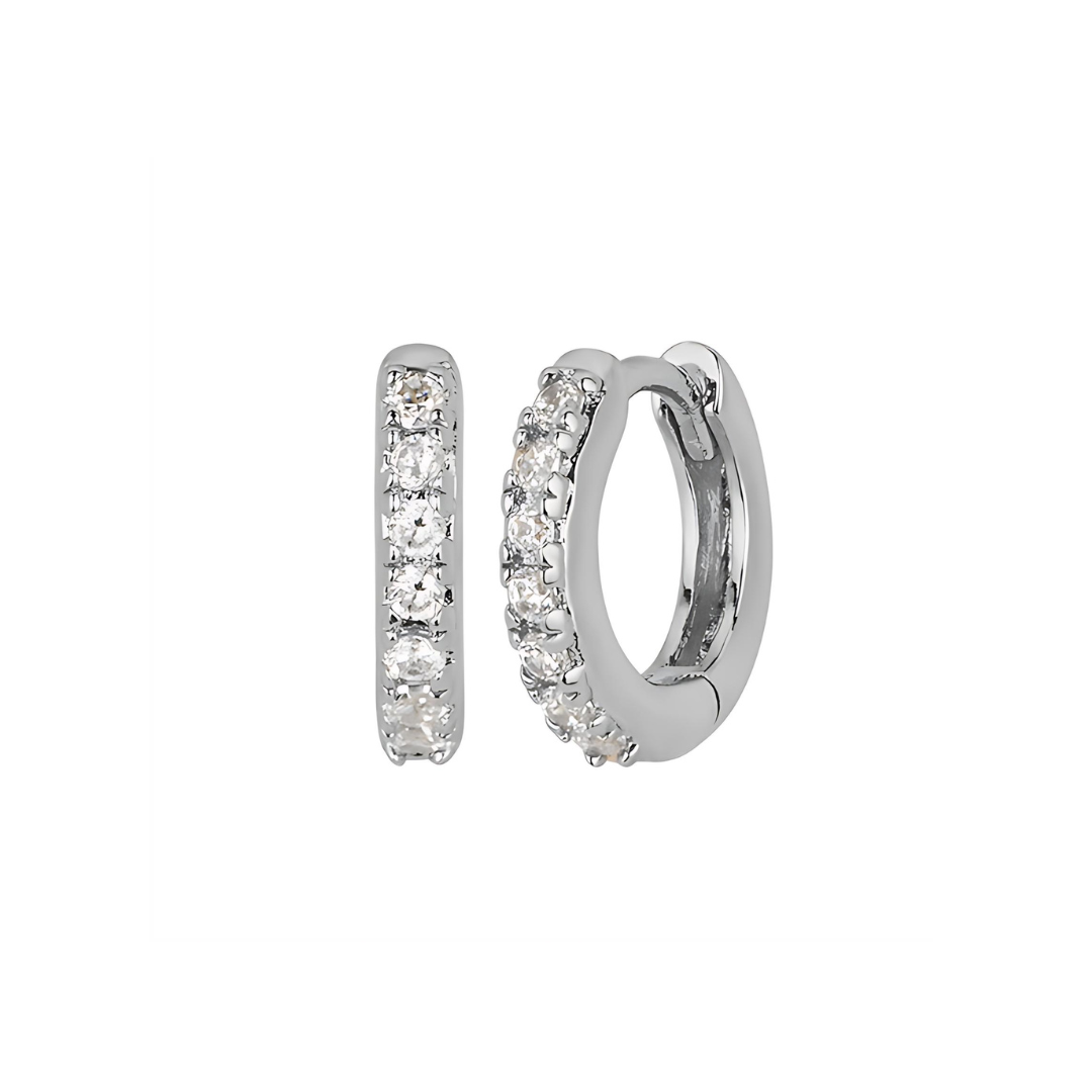 CZ Diamond Huggie Hoops Earrings in Silver