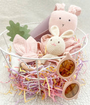 Crinkle Bunny Ears Wooden Ring Teething Toy for Baby (Pink)