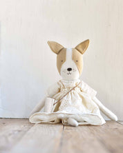 Fig the Frenchie — Heirloom Wool Doll in Eyelet Meadow Skirt