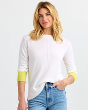Cashmere Contrast Crew - Ivory-Citron