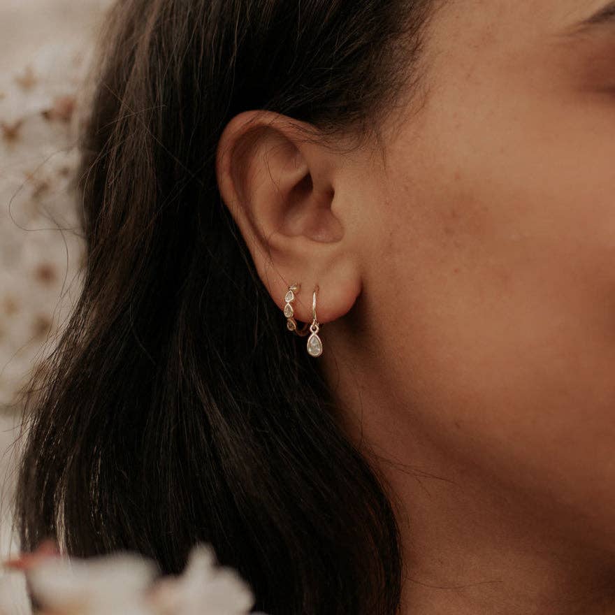April Raindrop Dangle Hoops: Gold