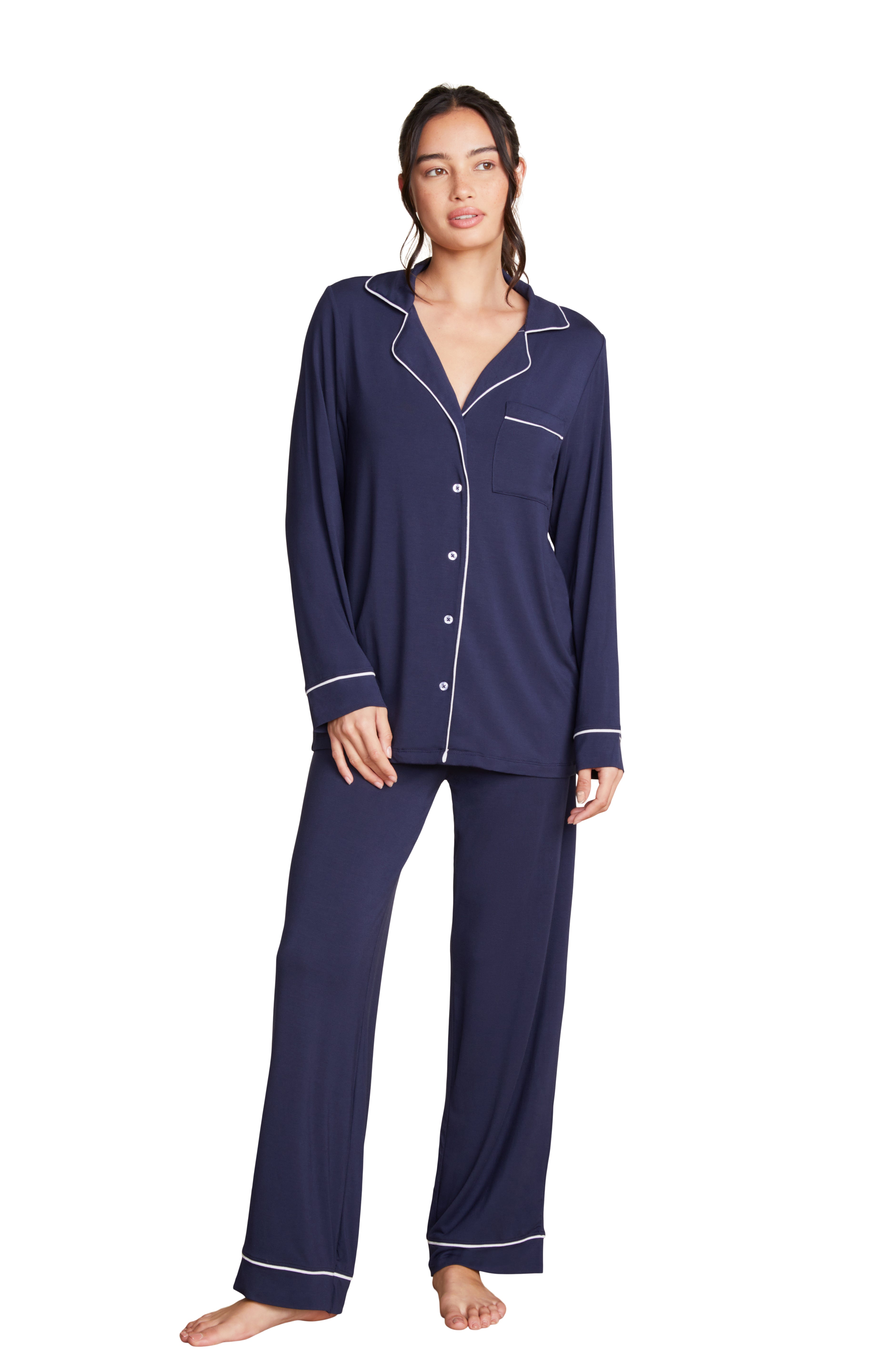 Luxe Milk Jersey Piped Pajama - Indigo