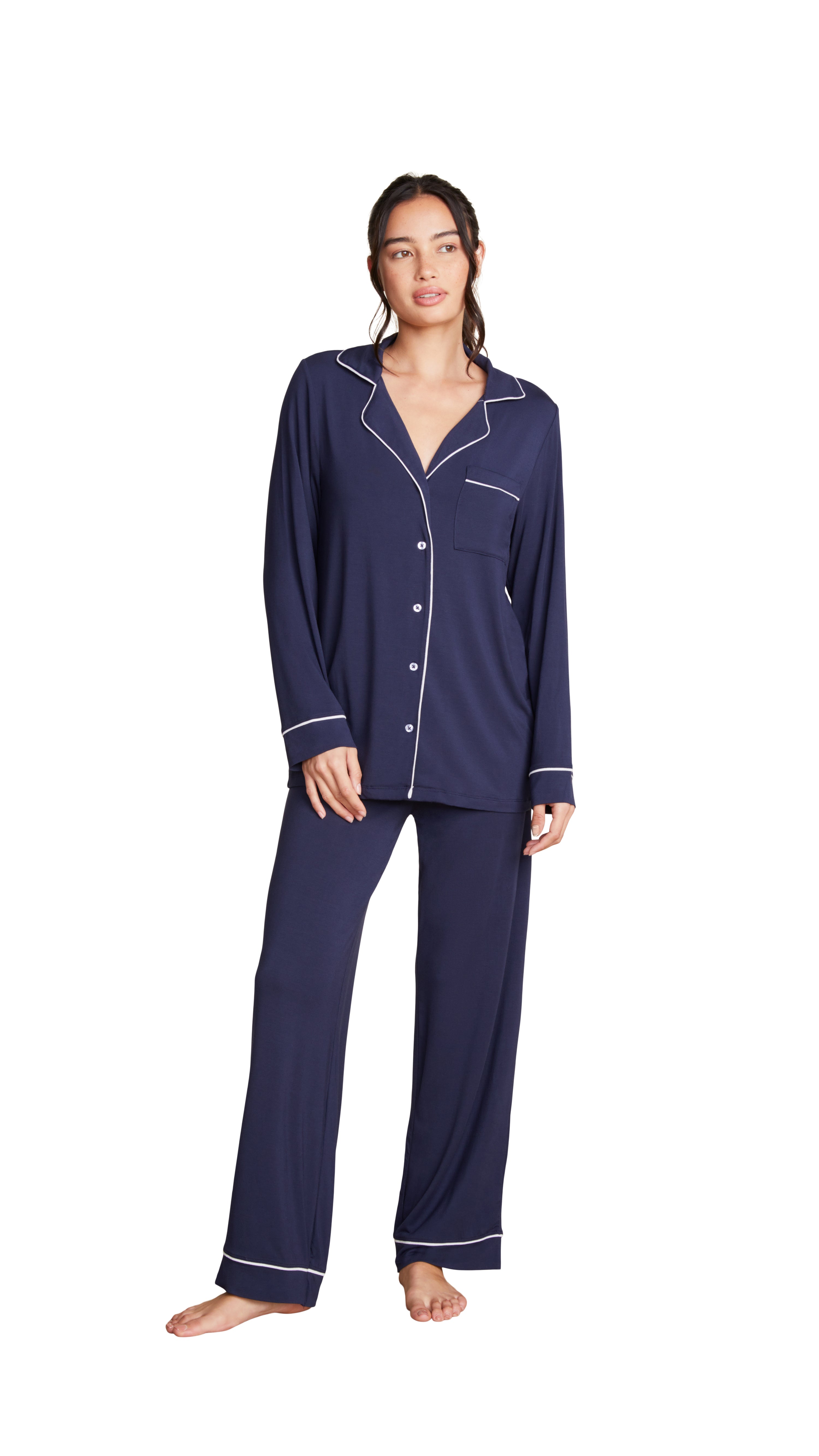 Luxe Milk Jersey Piped Pajama - Indigo