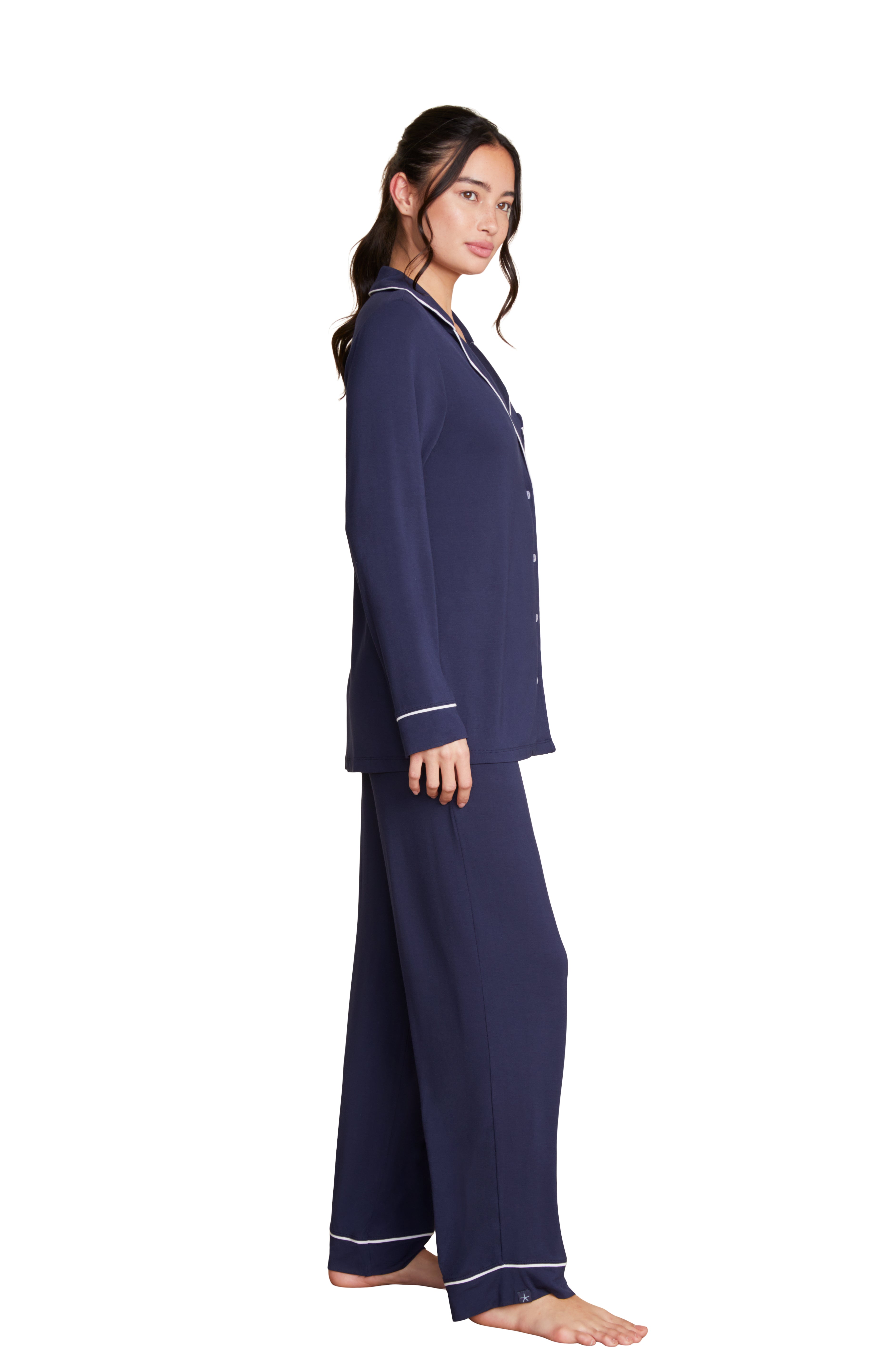Luxe Milk Jersey Piped Pajama - Indigo