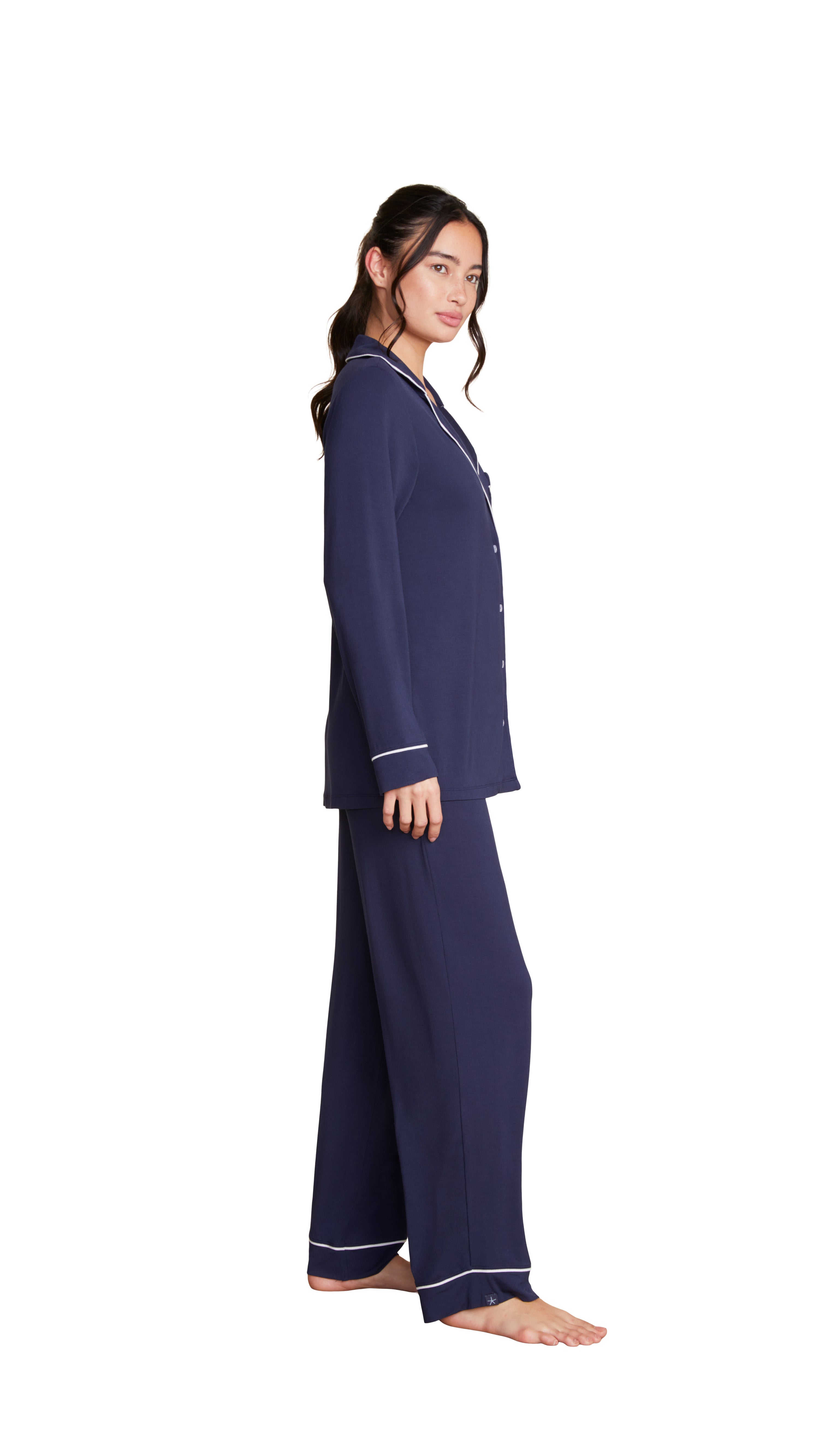 Luxe Milk Jersey Piped Pajama - Indigo