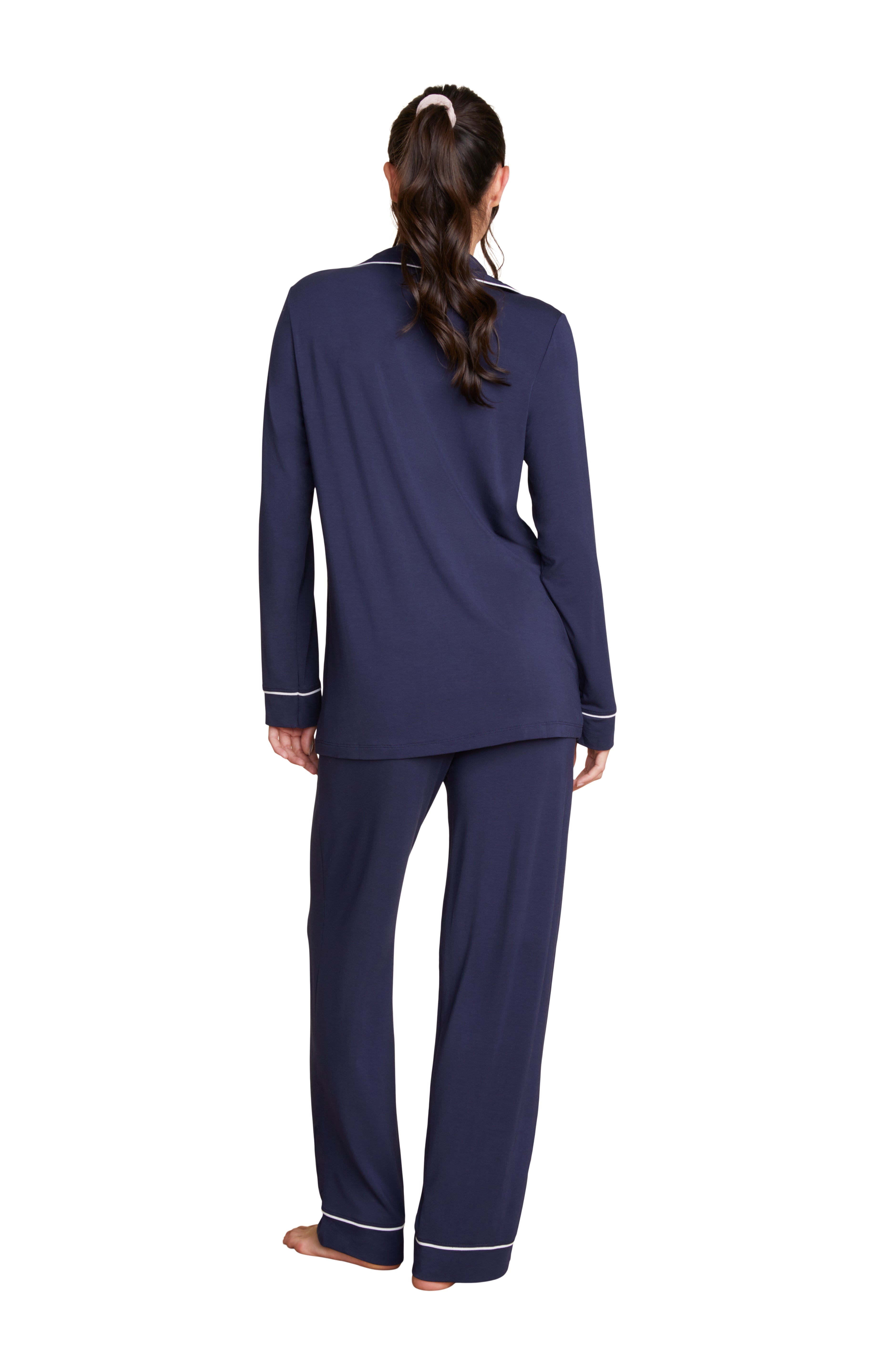 Luxe Milk Jersey Piped Pajama - Indigo