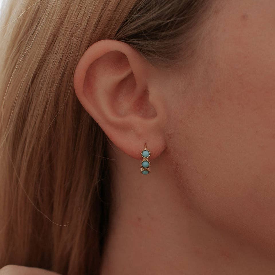 Lainey Turquoise Hoops: Gold