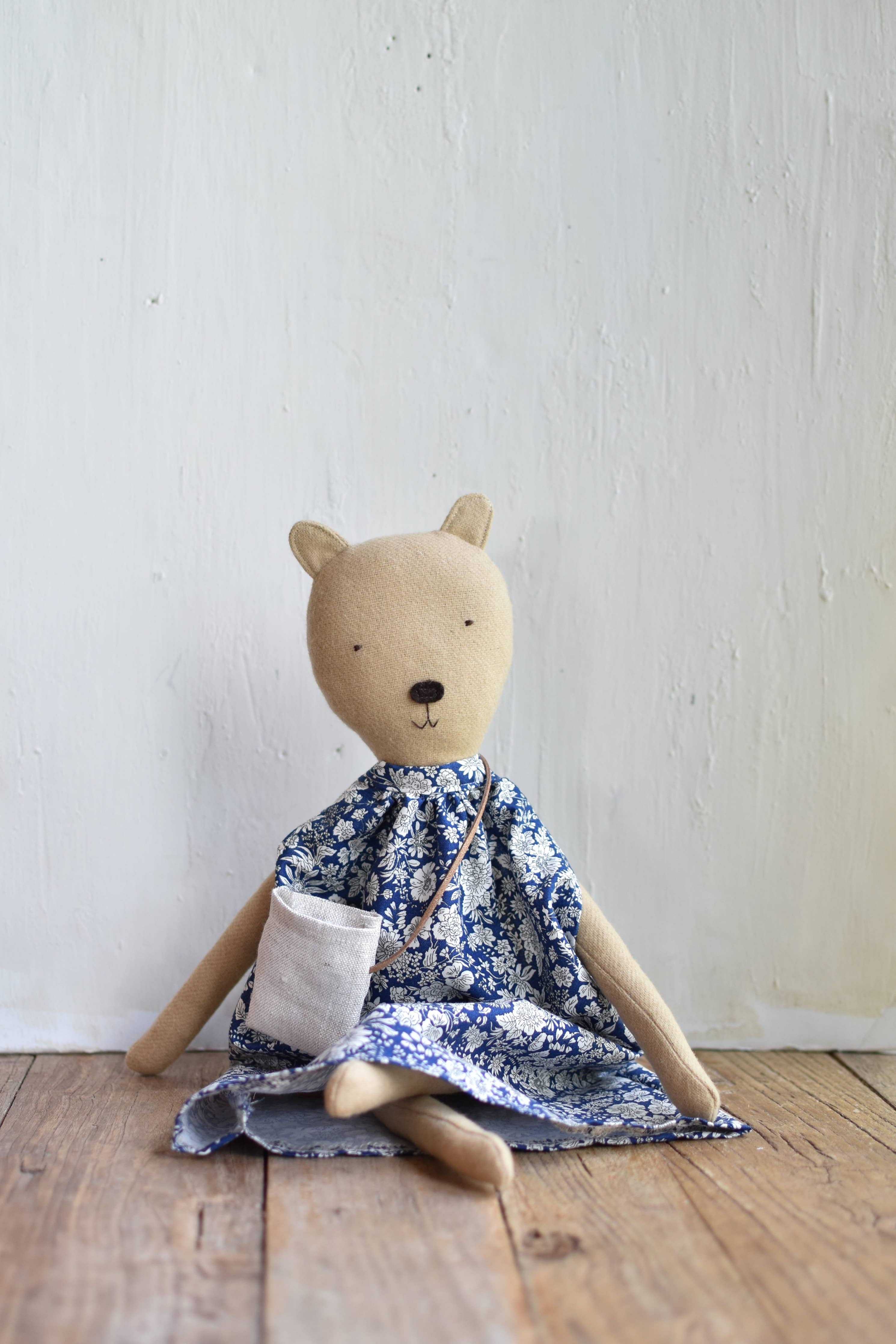 Agatha the Bear – Heirloom Wool Doll in Field Liberty Floral