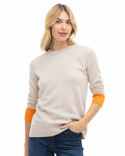 Cashmere Contrast Crew: Sand - Orange